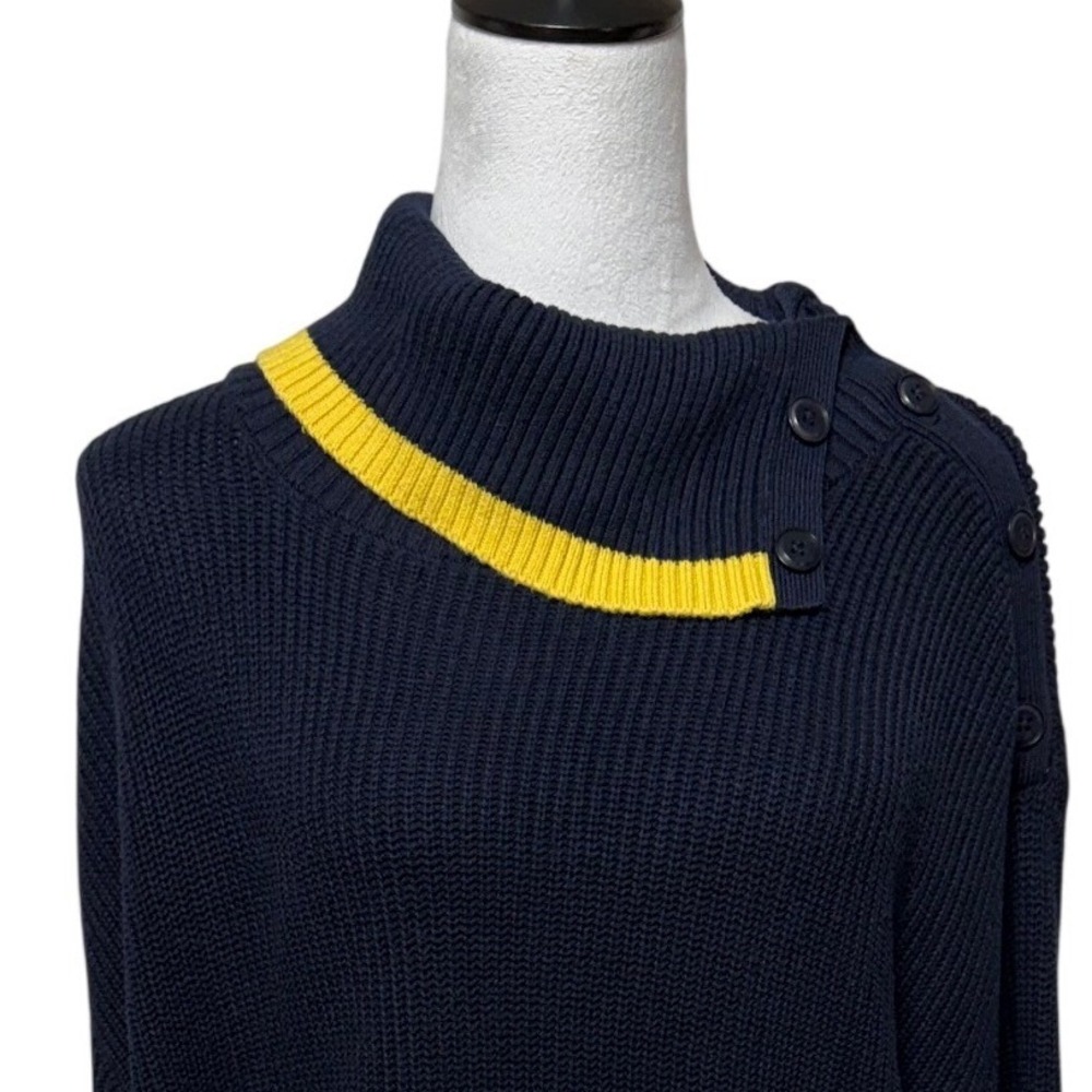 Talbots Sweater Women XL Blue Pullover Button Neck Colorblock Chunky‎